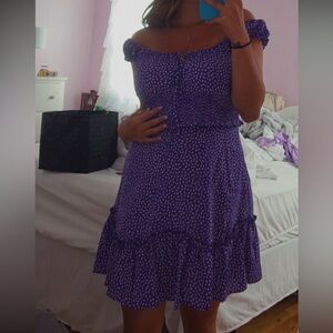 Women’s Purple Summer Ruffle Sleeve Sweetheart Neckline Mini Dress